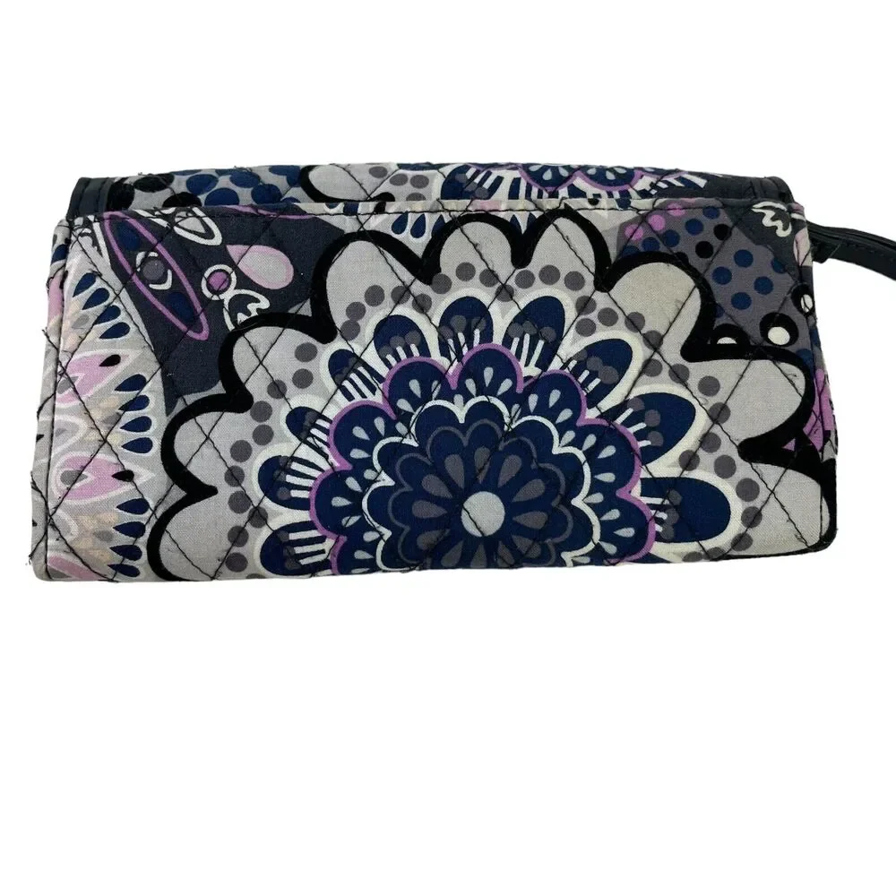 Vera Bradley Navy Purple Womens Quilted Floral Wallet Wristlet Coin Purse Bag - Picture 9 of 16